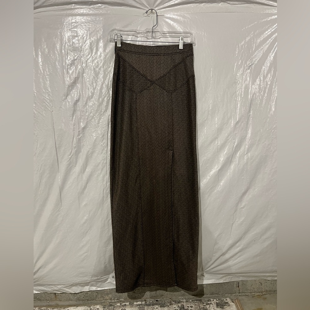 Free People Black & Gold Slit Midi Skirt Size XS